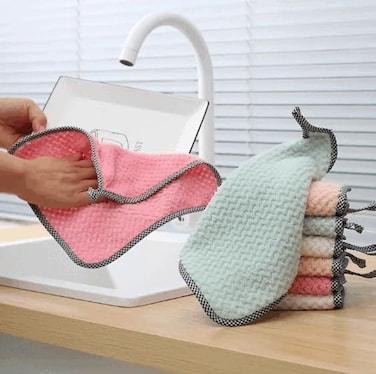 Kitchen Cloth Dish Towels, Microfiber Cleaning Cloth, 25x25 cm Pack of 10, Super Absorbent Coral Velvet Dishtowels, Multi Purposes Kitchen, bathroom, car, Kitchen roll