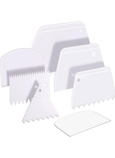 Cake Scraper and Smoother Set &acirc;&euro;&ldquo; 7 Pcs Dough and Bowl Scraper Cutters &acirc;&euro;&ldquo; Icing Tool Kit for Bread, Cake, and Fondant &acirc;&euro;&ldquo; Professional Stainless Steel Baking Tools for Pastry Making