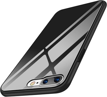 جراب Humixx لهاتف iPhone 8 Plus، جراب iPhone 7 Plus، [سلسلة كريستال] غطاء خلفي من الزجاج المقوى الأسود وحافة TPU ماصة للصدمات، جراب حماية كامل لهاتف iPhone 7 Plus/iPhone 8 Plus