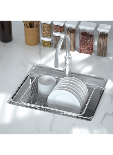 GOGOBAO Adjustable Dish Drying Rack in Sink, Rustproof Stainless Over Sink Dish Drainer Rack Basket Shelf, 304 Stainless Steel Metal Dish Drainer, for Kitchen Counter and Sink