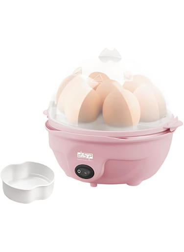 DSP Electric Egg Cooker 2-in-1 Steamer, 6-Egg Capacity, Rapid Boiler for Hard, Soft, and Poached Eggs, BPA-Free, Automatic Shut-Off, Multi-Function Cooker for Healthy Breakfasts, Model -KA5016 (Pink)