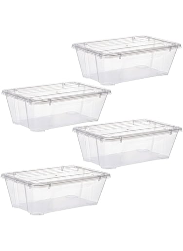 Premify 10L Storage Box With Lid Clear Plastic Organizer &ndash; 4 Stackable Containers Set Transparent Boxes Storing Kitchen Food, Toys, Tools, Medicine, Office Supplies, Arts &amp; Crafts, Shoes