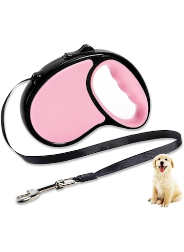 Oasisgalore Retractable Dog Lead 5M/16FT 360&deg;Tangle-Free Dog Lead with Anti-Slip Handle One-Button Brake&amp;Lock for Small Medium Dogs (Pink)