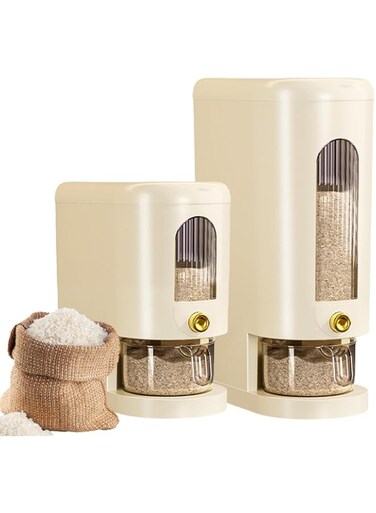 TAME Rice Dispenser, Large Rice Container with Lid, Rice Storage Container with Measuring Cup, Food Dispenser Rice Container, Storage Container for Cereal, Household Rice Bucket (20L/22lbs)