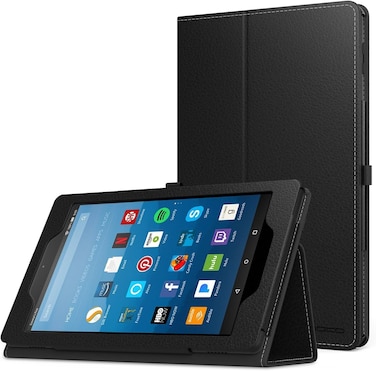 MoKo Case HD 8 Tablet (7th/8th Generation, 2017/2018 Release) - Slim Folding Stand Cover For Fire HD 8, Black (with Auto Wake/Sleep)