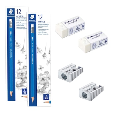 Staedtler Norica Pencils 132-46-A53 2 PCS and Rasoplast Eraser 526-C35 2 PCS with Sharpener 510-10