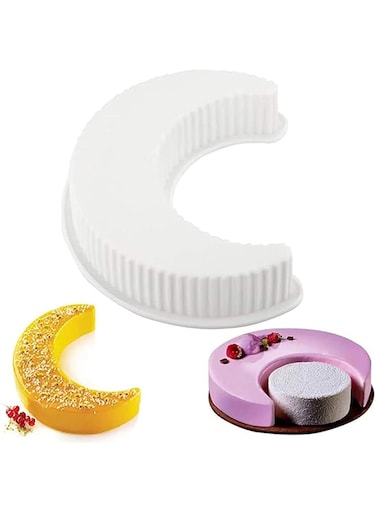 blue jw 3D Moon Shape Silicone Cake Mold, Eid Mubarak Ramadan Cake Mold, Crescent Mousse Cake Bread Mould For Kitchen Baking