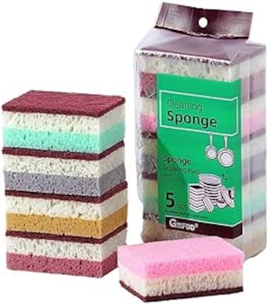 Checkzed 5 Pcs Durable Dish Washing Sponges Set, Heavy Duty Scrub Pads for Kitchen, Bathroom &amp; Sink Cleaning, Dual-Sided Foam Dishwashing Sponge for Tough Stains,sponge dish