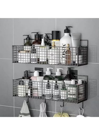 Fohome 2Pack Rustic/Farmhouse Wall Mounted Wire Storage Basket, No Drilling, Wall Metal Basket Bin for Kitchen and Bathroom Storage
