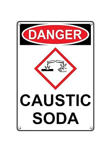 SignJoker Weatherproof Plastic Vertical OSHA-GHS Danger Caustic Soda Sign with English Text and Symbol