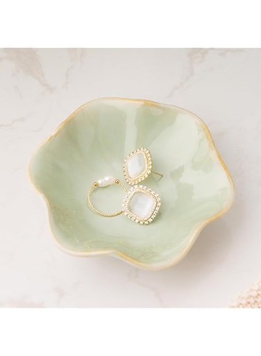 Mecaikru Ceramic Trinket Dish, Ring Tray, Decorative Jewelry Dish for Earrings Necklaces Watch Keys, Christmas Birthday Morher's Day Gift for Women, White Green