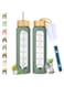 KOWVOWZ Glass Water Bottles with Straw, Motivational Glass Water Bottle with Time Marker &amp; Silicone Sleeve, Reusable Glass Tumbler Includes 2 Bamboo Lids &amp; Fruit Infuser 1 Pcs (Green)