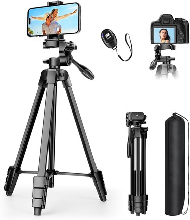 136cm Tripod for iPhone, Selfie Phone Tripod for Mobile, Aluminum Camera Tripod Stand with Carry Bag Wireless Remote Universal Phone Holder, Portable Travel Phone Stand for Video Recording
