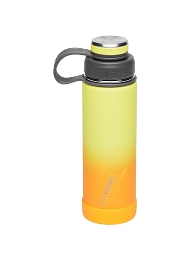 EcoVessel Stainless Steel Water Bottle with Insulated Dual Lid, Insulated Water Bottle with Strainer and Silicone Bottle Bumper, Coffee Mug &ndash; 20oz (Summer Sun)