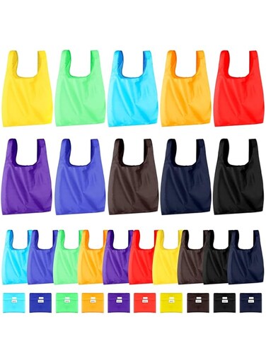 TERRIFI Pack of 20 Reusable Shopping Bags Collapsible Nylon Tote Washable Reusable Bag with Handle Large Waterproof Women's Shopping Bag Lightweight Storage Grocery Tote （random color）