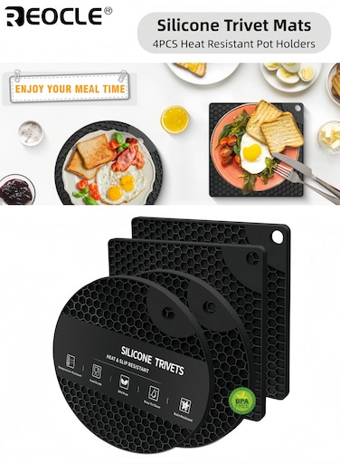 4PCS Silicone Trivet Set with Heat Resistant and Non-Slip Design Multipurpose Hot Pads with Food Grade Material for Kitchen Countertop Protection