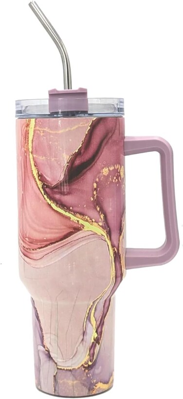 Mobcos Printed Insulated Travel Tumbler 1200ml   Stainless Steel Vacuum Flask with Handle, Straw &amp; Leakproof Lid   Reusable Coffee Mug   Water Bottle   Multicolor
