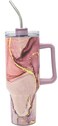 Mobcos Printed Insulated Travel Tumbler 1200ml   Stainless Steel Vacuum Flask with Handle, Straw &amp; Leakproof Lid   Reusable Coffee Mug   Water Bottle   Multicolor