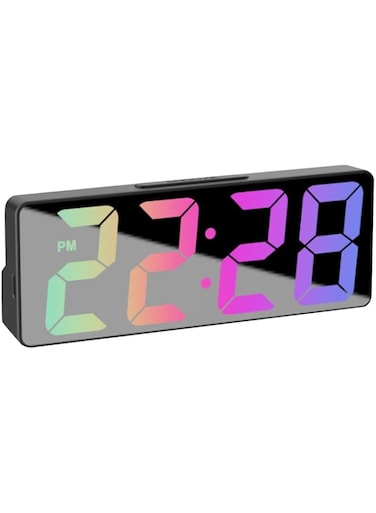 Beauenty Mirror Surface Digital Alarm Clock with LED Nightlight, 12/24 H Big Digits Wall Mounted Desktop Table Clock for Home Living Room (Black)