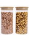 Mash 2-Piece Round Borosilicate Glass Jar With Wooden Bamboo Spoon And Airtight Lid For Kitchen, Cereals, Pasta, Tea, Coffee, Snacks, And Spices - 750 ML (25 Oz) Transparent
