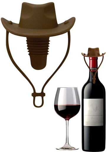 Hat Wine Stoppers, Fun Silicone Bottle Stoppers, Cowboy Hat Style Wine Stoppers, Silicone Leakproof Wine Bottle Stoppers to Keep Wine Fresh, Gifts for Mom and Dad, Novelty Kitchen Gadg