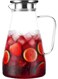 Liter 1800ML Glass Pitcher With Lid, Hot&amp;Cold Water Pitcher With Handle, for Homemade Beverage, Juice, Iced Tea and Milk