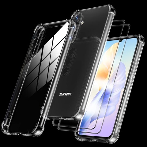 Muzz Compatible with Samsung Galaxy A16 Case and Tempered Glass Screen Protector [2 pack] Soft Bumper Anti-Scratch Silicone Phone Case Cover Transparent (Clear Case With Screen Protector)