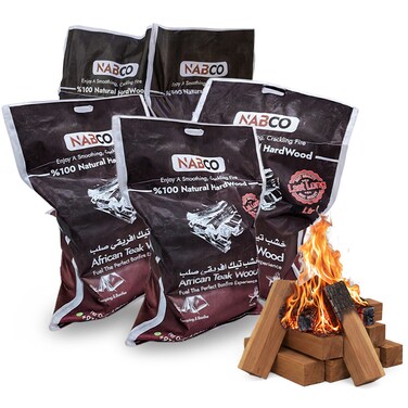 Premium African Teak Firewood   Kiln-Dried Hardwood Logs 160L (~ 75 Kg)   Ready to Burn   High-Quality Fire Wood for Fire Pits, Pizza Ovens &amp; Outdoor Grilling in UAE, 5 Bags each 15Kg