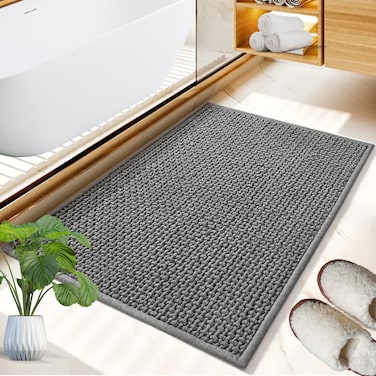 MEKITON - Premium Bathroom and Door Mat - Super Absorbent, Non-Slip, Quick Drying, Soft Plush Surface, Ideal for Entryways, Kitchens, and Bathrooms - 75 x 45 cms (Gray)