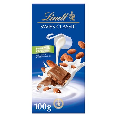 Lindt Swiss Classic Swiss Milk Chocolate with Roasted Almonds, 100g