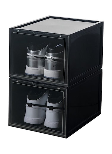2-Pack Premium Front Open Shoe Box Black 28 x 37 x 22cm