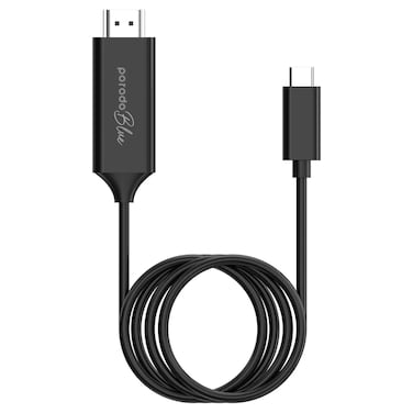 Porodo Blue Type-C To HDMI Ultra HD Cable (2M Length), 4K (30Hz) / 2K (60Hz) Resolution, High Grade Copper, Rapid Transmission, Superior Quality for Fast Data Transfer - Black
