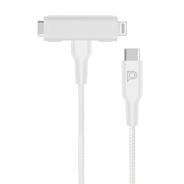 كابل شحن باورولوجي 60 وات 2 في 1 من النوع C إلى النوع C وLightning بطول 1.2 متر - أبيض