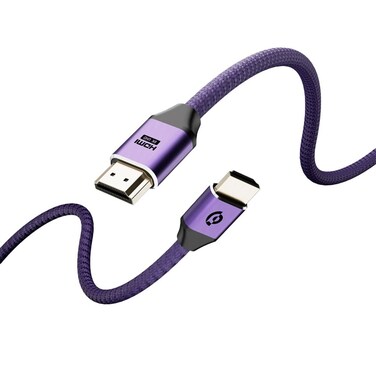 Powerology 8K HDMI to HDMI Braided Cable, 2m Ultra-Durable Design, 10K High-Resolution Support, 24K Gold-Plated Connector, High-Speed Transmission, Portable &amp; Lightweight for Home &amp; Office - Purple
