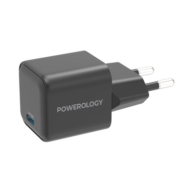 Powerology 35W Ultra-Quick GaN Charger, Type-C Output, PPS Technology, Fast Charging (5V/3A, 9V/3A, 12V/2.5A, 15V/2.33A, 20V/1.75A), Built-in Safeguards, Portable, EU Plug, Black
