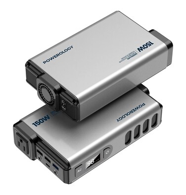 Powerology Mini Power Bank Station, 32000mAh, 150W AC Output, PD 100W, MacBook Pro 13&rdquo; Compatible, Laptop Charger, Fast Charging, Advanced Cooling Tech, 0-50% in 30 Min &ndash; Gray
