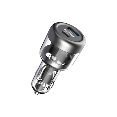 Powerology شاحن سيارة شفاف 38 واط، منفذ A+C - شفاف