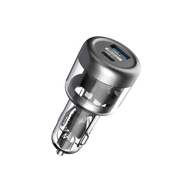 Powerology شاحن سيارة شفاف 38 واط، منفذ A+C - شفاف