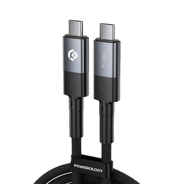 Powerology 240W Type-C to Type-C (USB 4.0) Braided Fast Charging Cable - Grey