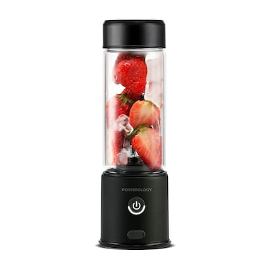 Powerology 6 Blade Portable Juicer, With 16500RPM Motor Speed, Stainless Steel Blades, 2500mAh Dual Battery, Safety Switch, 450ml Glass Container, 126W Motor, Ice Crusher, Black
