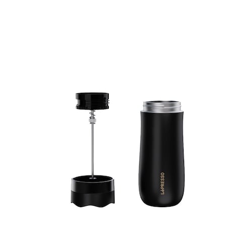LePresso Insulated Mug with French Press Leak-Proof Mechanism  Secure Locking System Distinctive Filter System Dual-Layer Interior  - Black