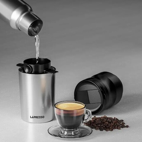 Lepresso Portable Mini Coffee Maker With Grinder and Stainless Steel Mug 400ml Travel Mug Drip Filter Adjustable Grind Size Online Carrefour UAE