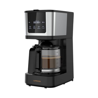 LePresso Drip Coffee Machine, Interactive Touch Display, 10-Cup Coffee Carafe, 400ml Travel Mug, 1.38L Water Tank, Keep Warm Function, Washable Nylon Filter, 900W, Black
