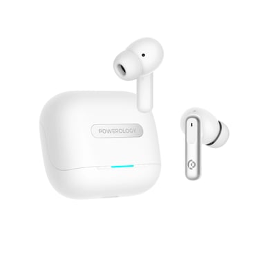 Powerology Hybrid ANC+ENC 6Mic Earphone - BT V5.3, Dual EQ Mode for Game and Music, 6-Hour Playtime, Fast Charging, IPX4 Water Resistance, Touch Controls - White