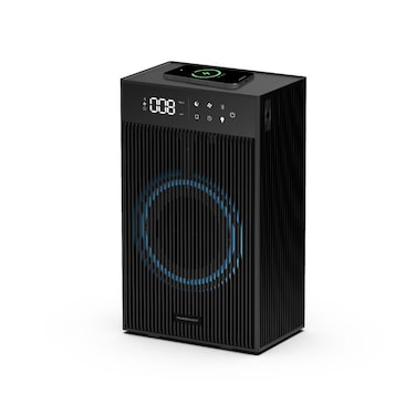Powerology Lifestyle Smart Air Purifier, 3-Stage Filtration, H11 HEPA Filter, CADR 200m&sup3;/h, PM2.5 Sensor, 38dB Noise Level, Wireless 10W Charging, Essential Oil Diffuser, 14-24sqm Coverage, Black

