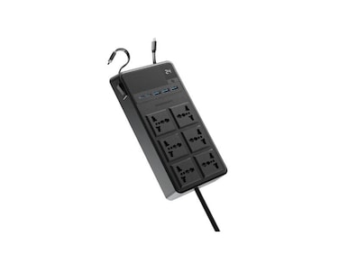 Powerology 2500W Power Strip with 6 AC Sockets & Built-in Retractable Cables, 5 USB Ports, 70cm Cables Length & 3m Power Cord Length – Black