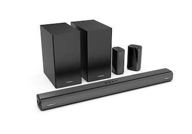 Powerology 5.2.4CH Home Theater 615W Soundbar, Dolby Atmos, BT V5.3, 10m Range, Wireless Subwoofer &amp; Microphone, Surround Sound, USB &amp; AUX Ports, Remote Control - Black
