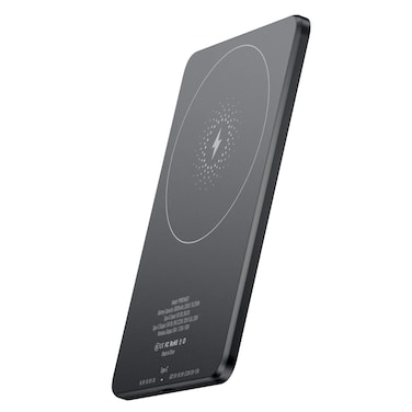 بنك طاقة Powerology فائق الرقة بسعة 5000mAh مع شحن MagSafe، إدخال/إخراج Type-C، شحن لاسلكي 5W/7.5W/15W، حماية مدمجة، هيكل ألمنيوم، سمك 0.65 سم – رمادي