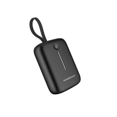 باور بانك باورولوجي 10000mAh مع سلك USB-C قابل للفصل، شحن Power Delivery 20W، شحن 3 أجهزة، وضع الاستعداد لفترة طويلة، توافق عالمي مع الهواتف، حماية مدمجة – أسود
