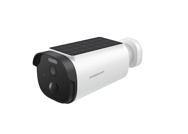 Powerology Built-in Solar Outdoor Camera, 2K Quad HD Resolution, 5200mAh Battery, IP65 Waterproof, Two-Way Audio, Motion Detection, Night Vision, White
